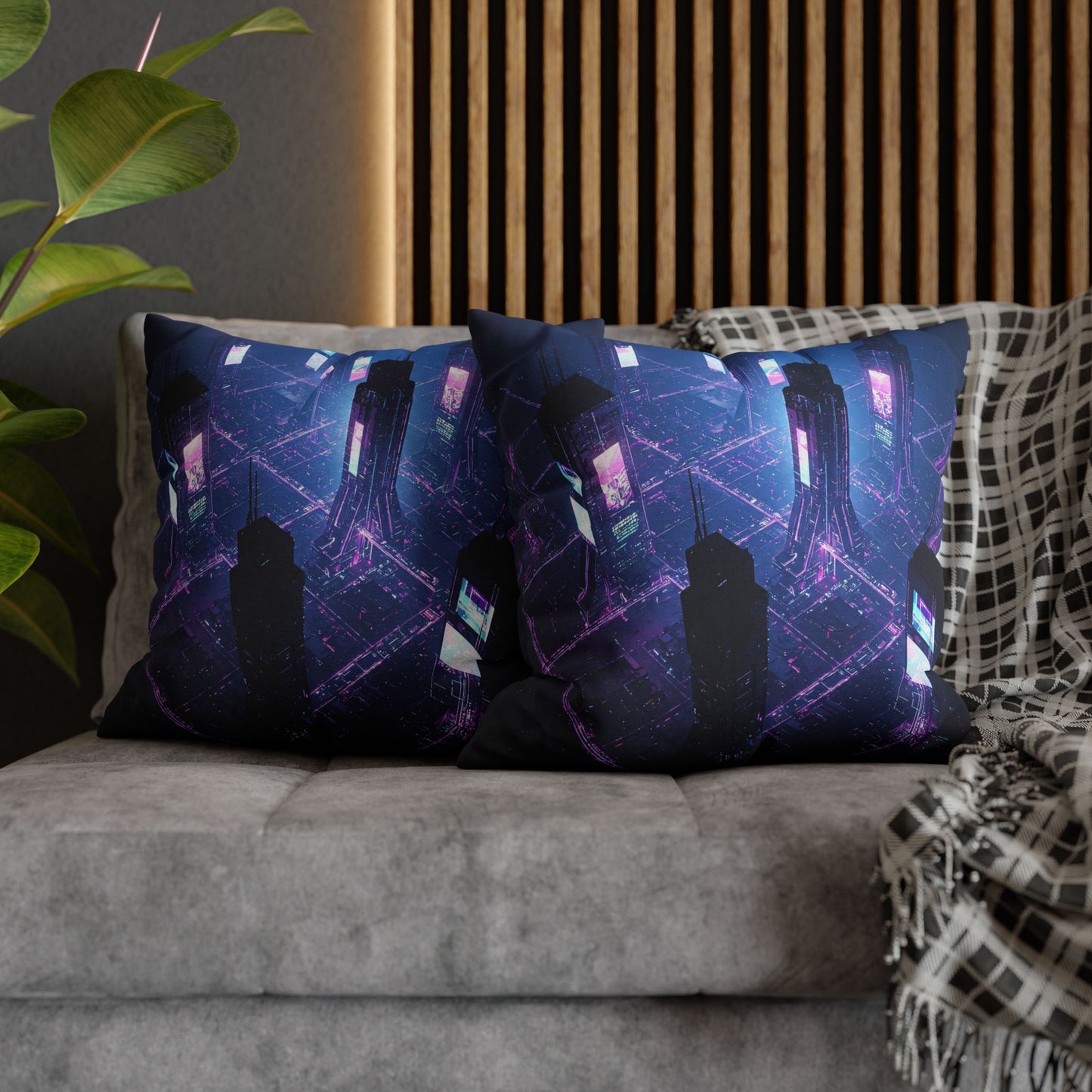 Futuristic Cityscape Pillowcase, Home Decor, Throw Pillow Cover, Gift for Gamers, Cyberpunk Vibe, Modern Bedroom Accent