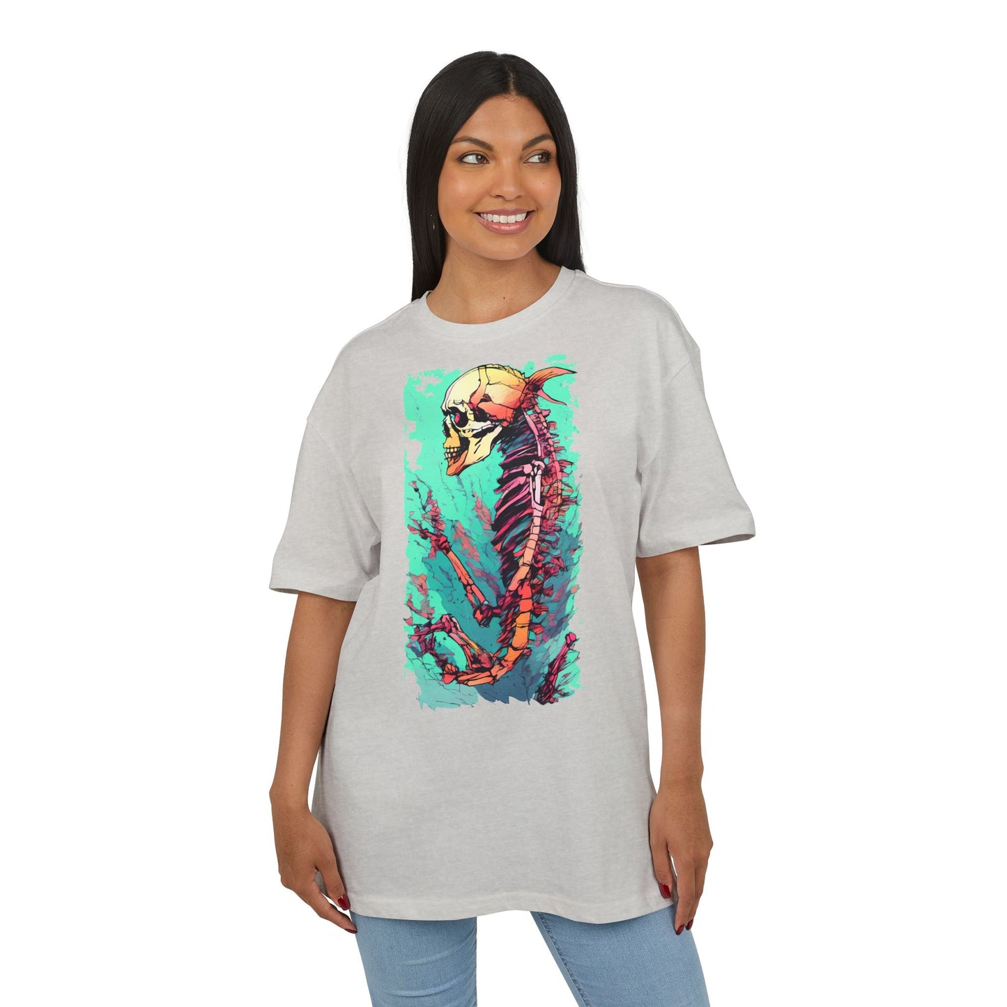 Colorful Skeleton Art Unisex Heavy Oversize Tee | Graphic Tee, Skeleton Shirt, Artsy Gift, Halloween Apparel, Trendy Streetwear