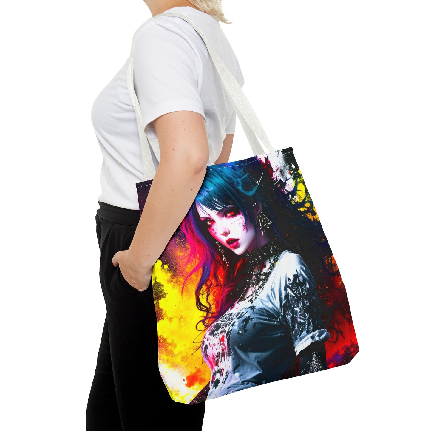 Vibrant Art Tote Bag, Gothic Chic Shopper, Colorful Beach Bag, Unique Gift for Her, Boho Style Tote, Festival Essential