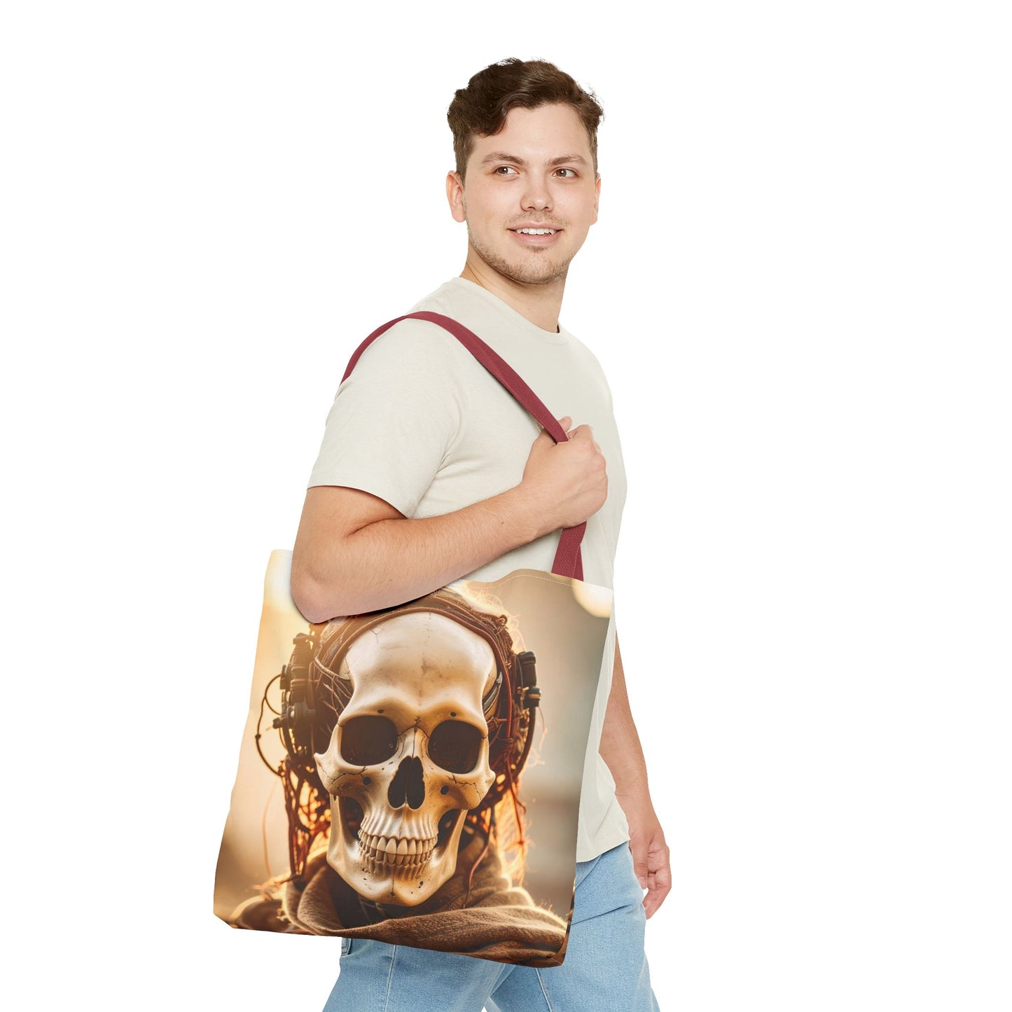 Skull Headphones Tote Bag | Unique Shopping Bag, Gothic Fashion, Music Lover Gift, Festival Accessory, Halloween Decor
