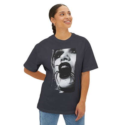 Spooky Spider Graphic Tee, Unisex Oversized Black Widow Shirt, Halloween Apparel, Creepy Casual Wear, Unique Gift Idea
