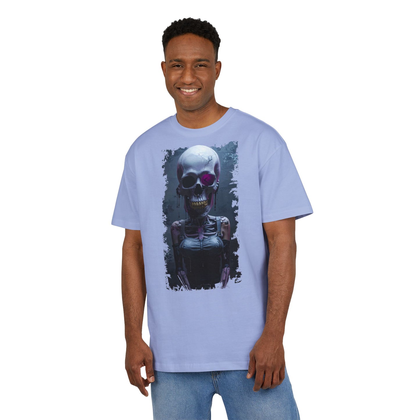 Unisex Heavy Oversize Tee with Skeleton Graphic, Spooky Halloween T-shirt, Casual Graphic Tee, Skeleton Art Shirt, Unisex Halloween Apparel