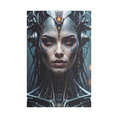 Futuristic Stretched Canvas Art, Cyberpunk Wall Décor, Unique Home Decor, Robot Portrait, Gothic Art Giveaway