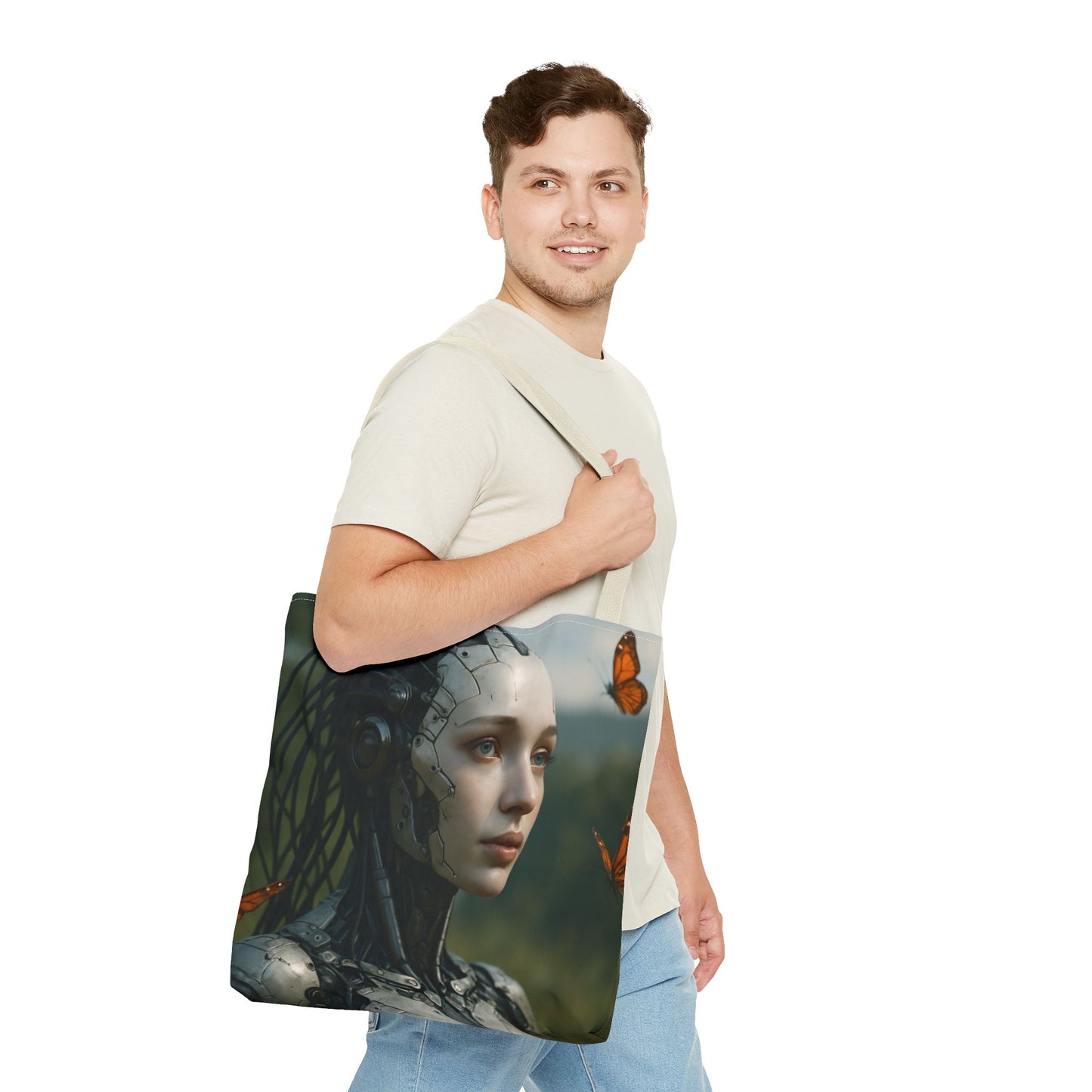 Futuristic Nature-Inspired Tote Bag, Eco-Friendly Bag, Gift for Tech Lovers, Reusable Shopping Bag, Art Tote for Nature Enthusiasts