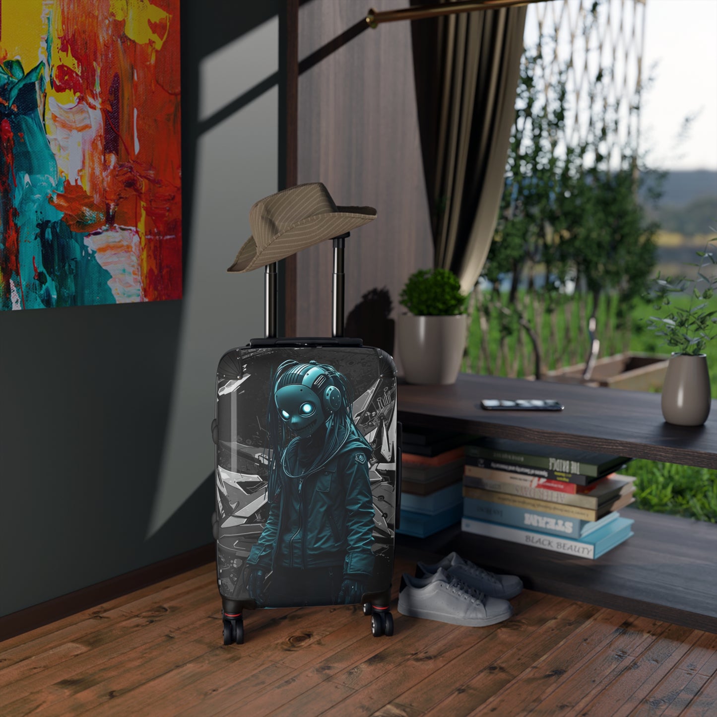 Stylish Travel Suitcase with Dystopian Design - Perfect for Adventurers