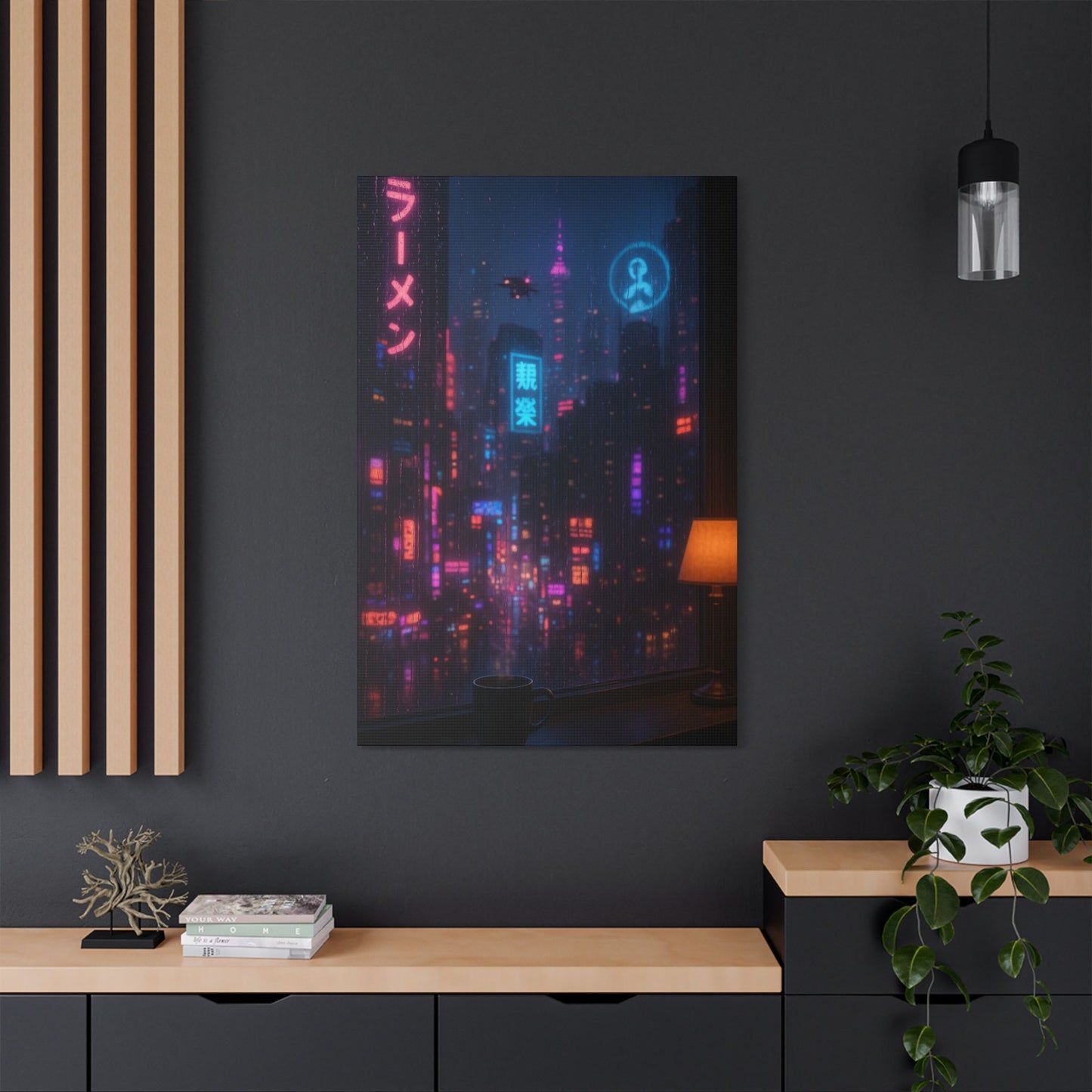 Urban Neon Art Canvas, Modern Wall Decor, Cyberpunk Artwork, Home Office Decoration, Gallery Style Print