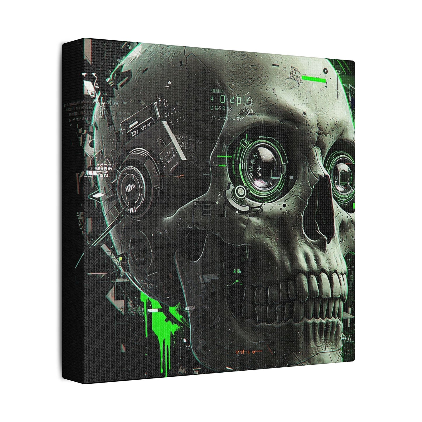 Techno Skull Canvas Art Print, Cyberpunk Wall Decor, Edgy Home Aesthetic, Gothic Gift for Him, Halloween Decoration, Modern Artwork