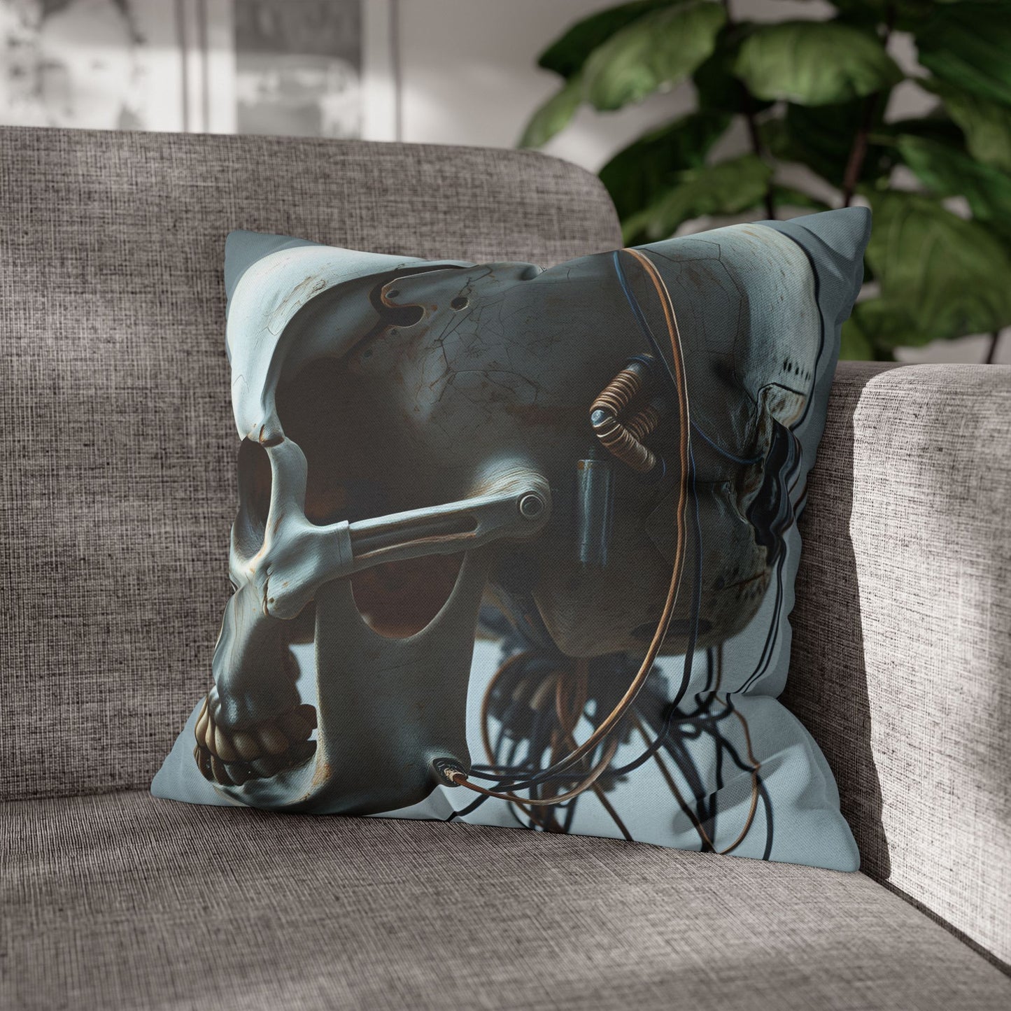 Square Pillowcase Futuristic Edge Skull Design Pillowcase