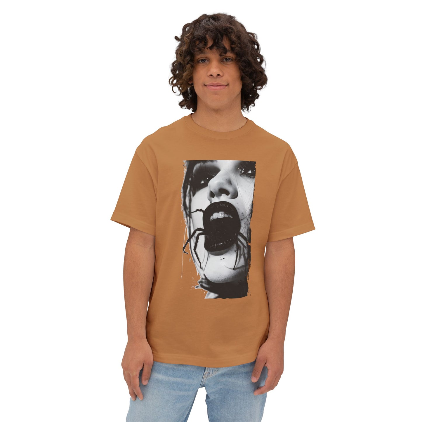 Spooky Spider Graphic Tee, Unisex Oversized Black Widow Shirt, Halloween Apparel, Creepy Casual Wear, Unique Gift Idea