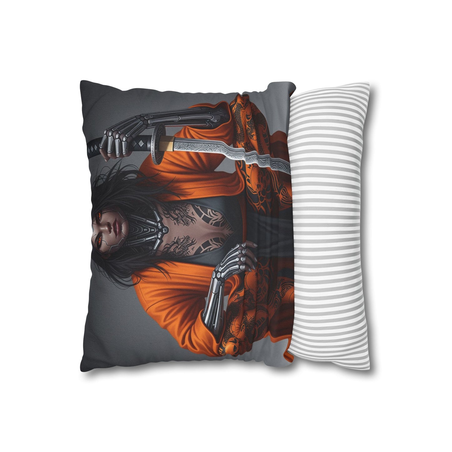 Fierce Warrior Design Pillowcase, Unique Home Decor, Boho Accent Pillow, Anime Art, Gift for Her, Cosplay Lovers
