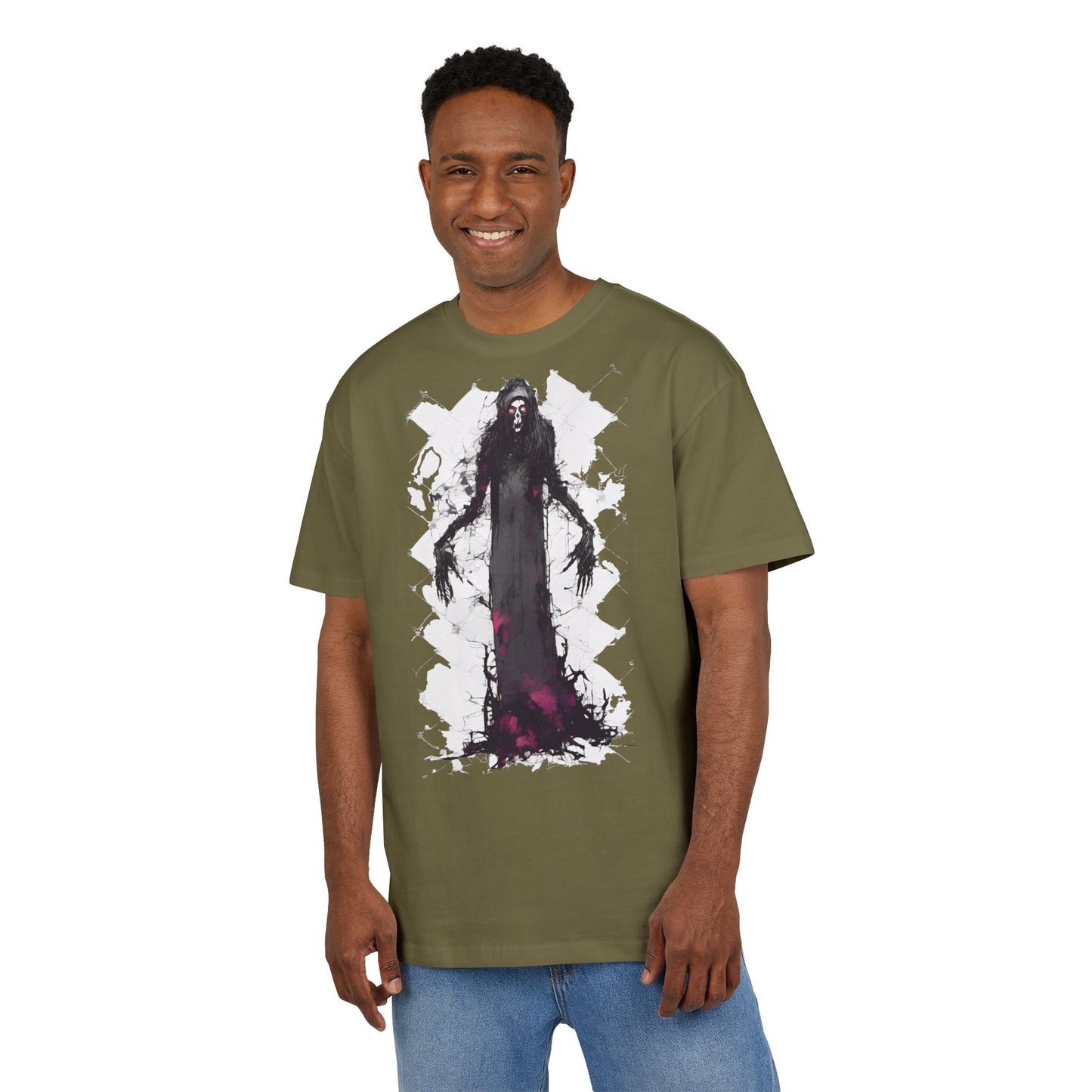 Eerie Spirit Unisex Heavy Oversize Tee, Halloween Costume T-Shirt, Casual Graphic Shirt, Gothic Tee, Spooky Art Apparel