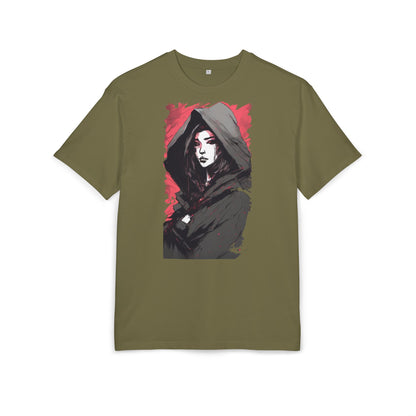 Artistic Oversize Tee with Hooded Character Design, Unisex Streetwear, Graphic Tee, Casual Wear, Unique Gift, Fashion Statement