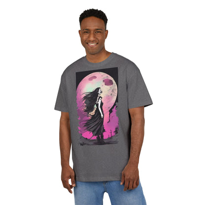 Unisex Heavy Oversize Tee with Moonlit Design, Graphic Tee for Night Lovers, Alternative Fashion, Halloween Shirt, Gift for Her