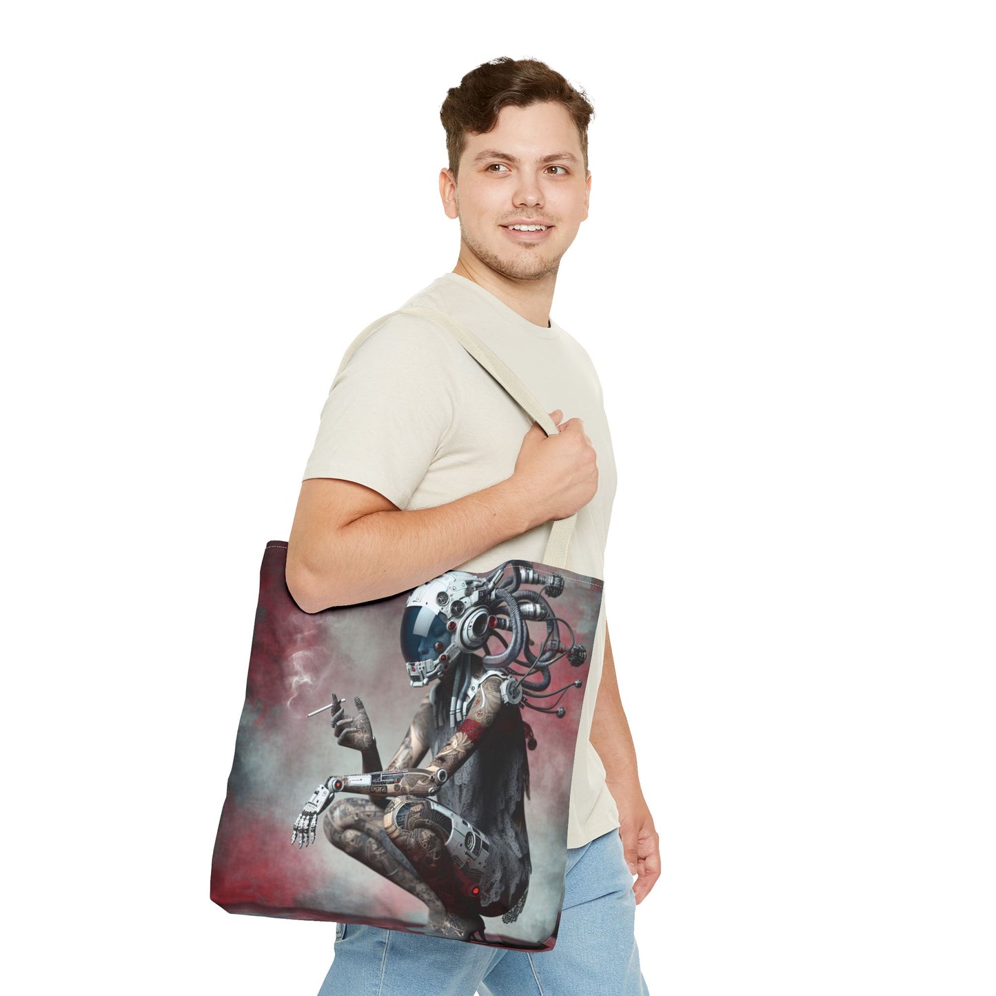 Futuristic Cyborg Tote Bag | Eco-Friendly Carryall for Sci-Fi Lovers, Gift for Tech Enthusiasts, Stylish Everyday Use