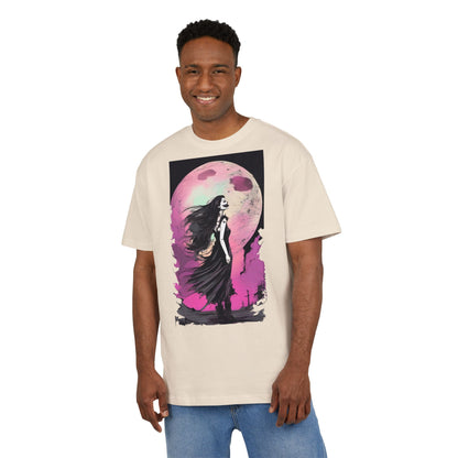 Unisex Heavy Oversize Tee with Moonlit Design, Graphic Tee for Night Lovers, Alternative Fashion, Halloween Shirt, Gift for Her