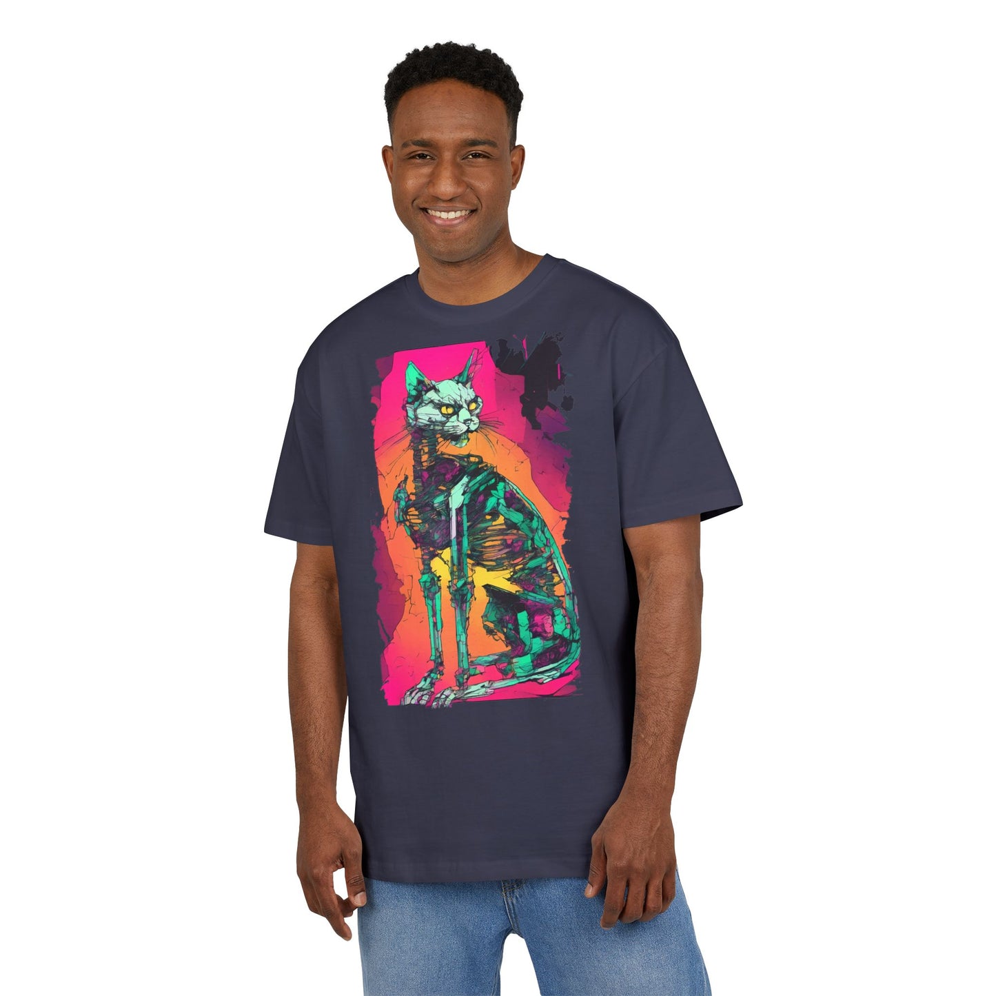 Vibrant Cat Art Tee, Unisex Oversized T-Shirt, Colorful Pet Lover Gift, Unique Graphic Shirt, Casual Everyday Wear