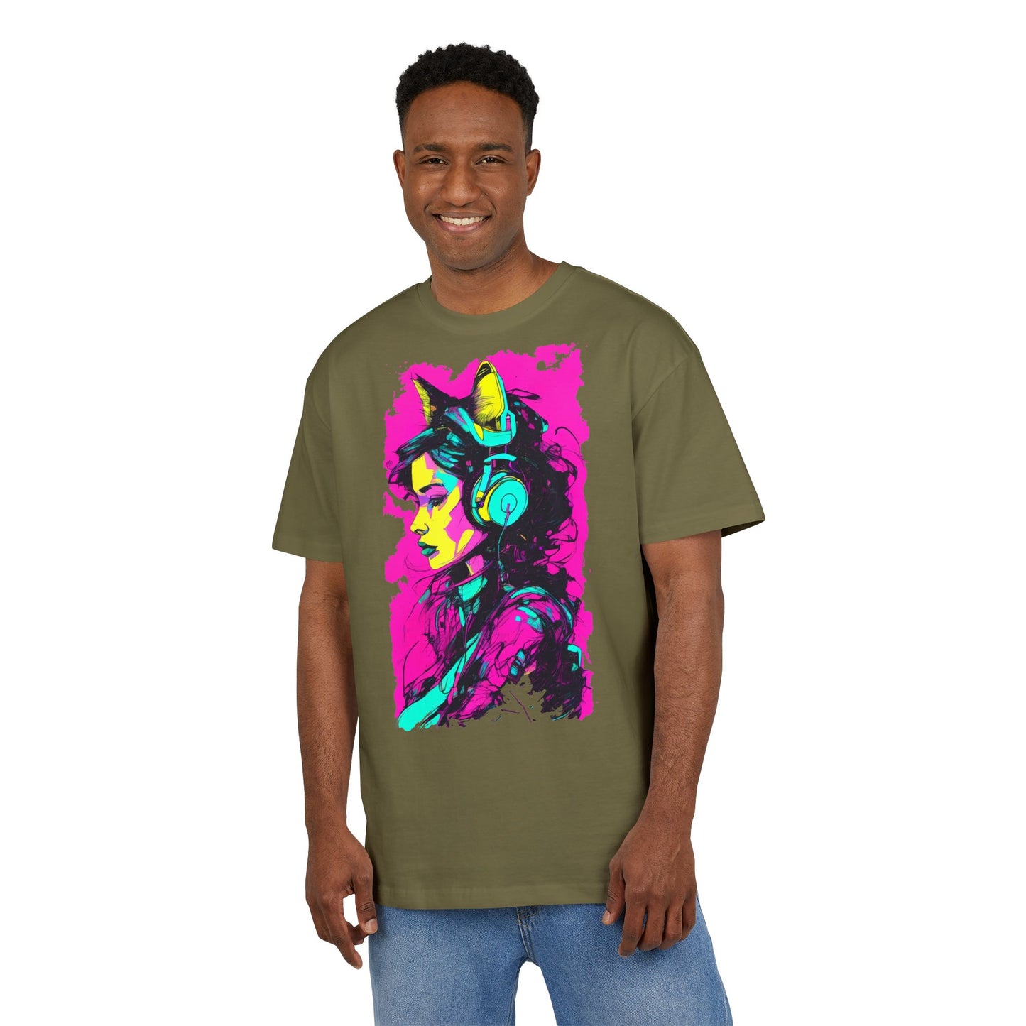 Vibrant Music Lover's Tee, Unisex Heavy Oversize Tee, Trendy Graphic Shirt, Colorful Art Top, Perfect for Festivals and Gifts