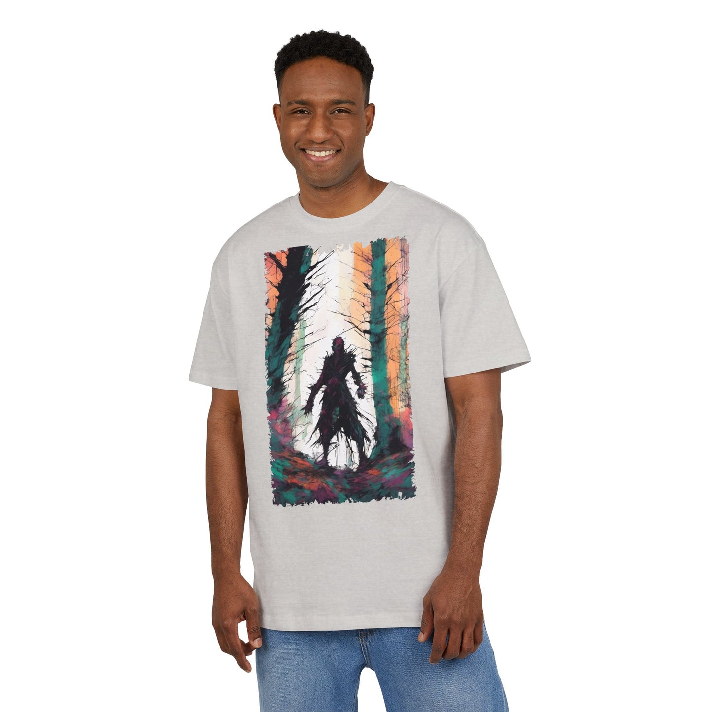 Artistic Oversized Tee - Forest Silhouette Design, Casual Unisex Fashion, Perfect for Nature Lovers, Gift for Friends, Relaxed Everyday Wear