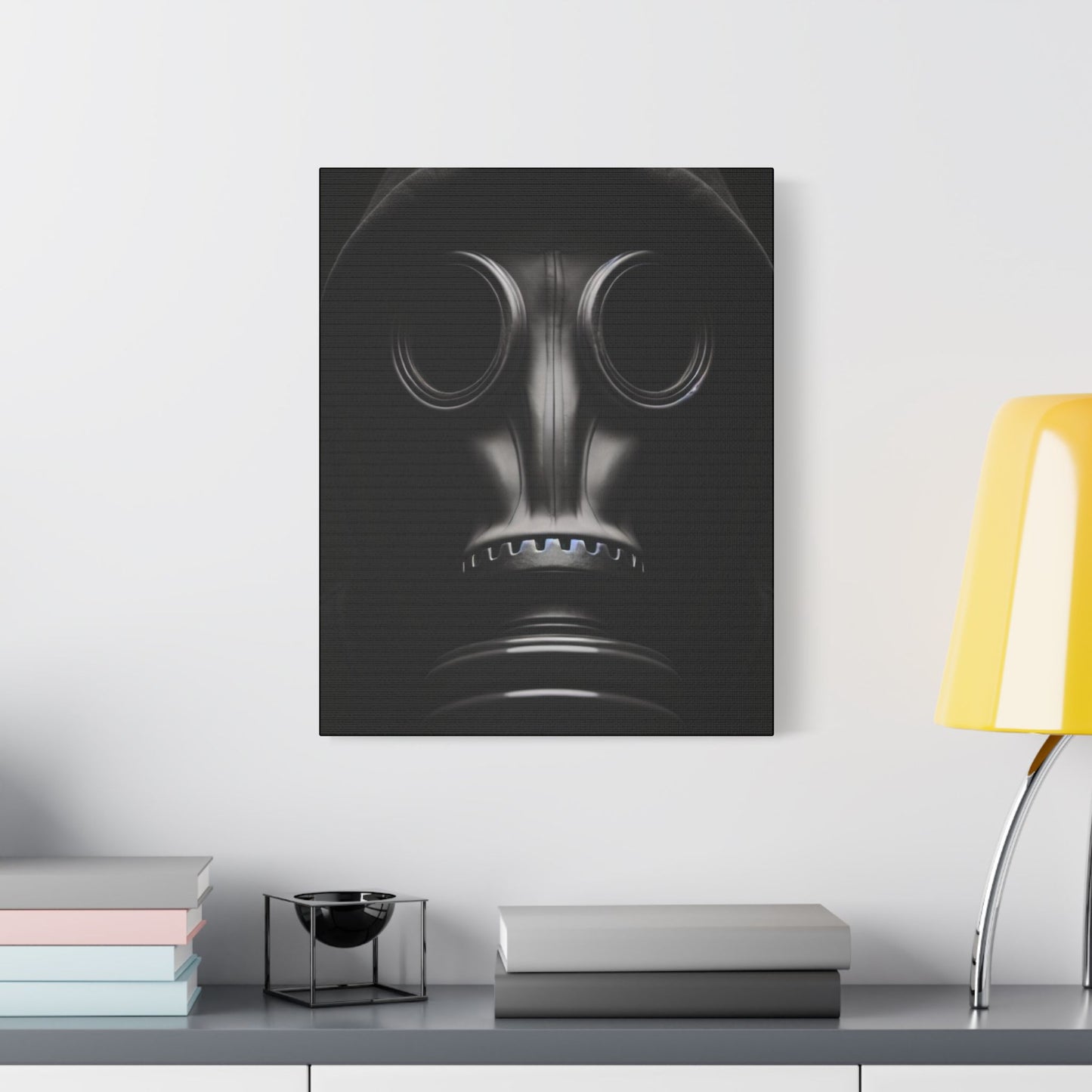 Stylish Gas Mask Art Canvas, Dark Aesthetic Wall Decor, Unique Gift for Art Lovers, Modern Home Accent, Gothic Room Art