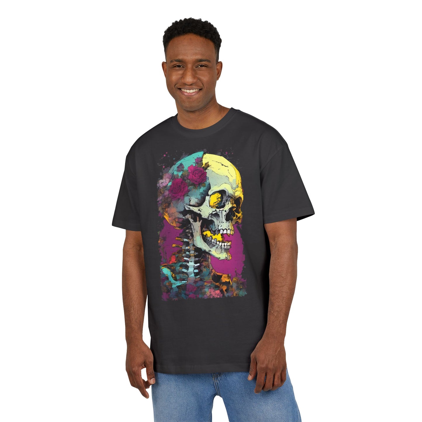Colorful Skull Oversize Tee, Unisex Graphic Shirt, Edgy Streetwear, Casual Summer Top, Halloween Costume, Gift for Art Lovers