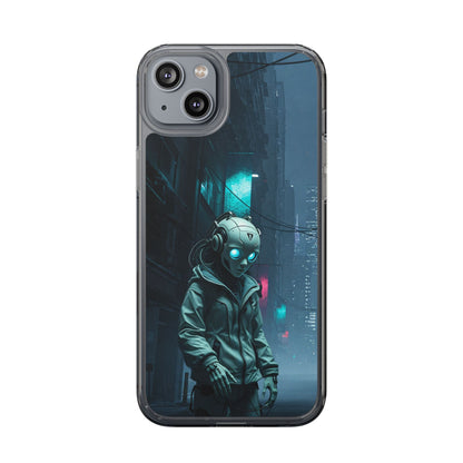 Futuristic Clear Phone Case with Neon City Design
