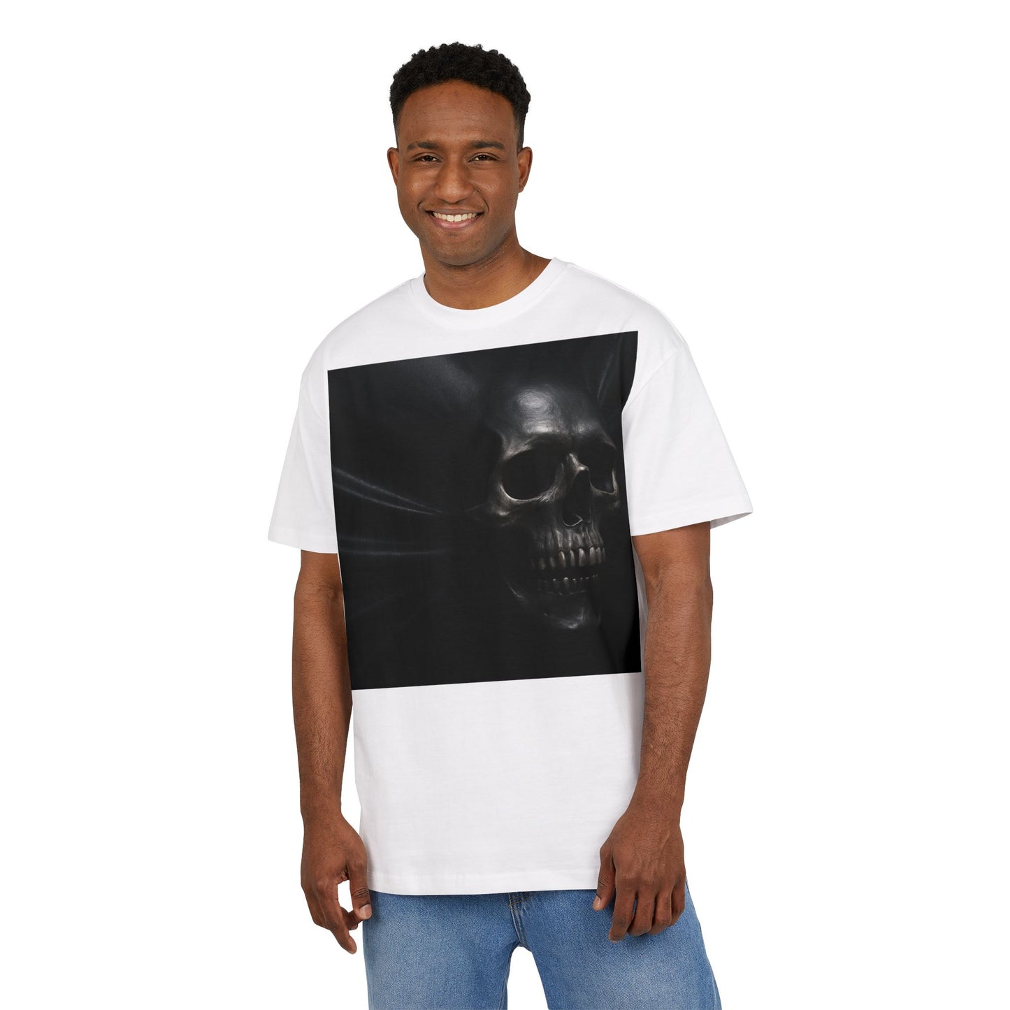 Skull Graphic Oversized Tee - Unisex Heavy Tee for Casual Wear, Street Style, Halloween Attire, Gift for Friends, Unique Art Tee