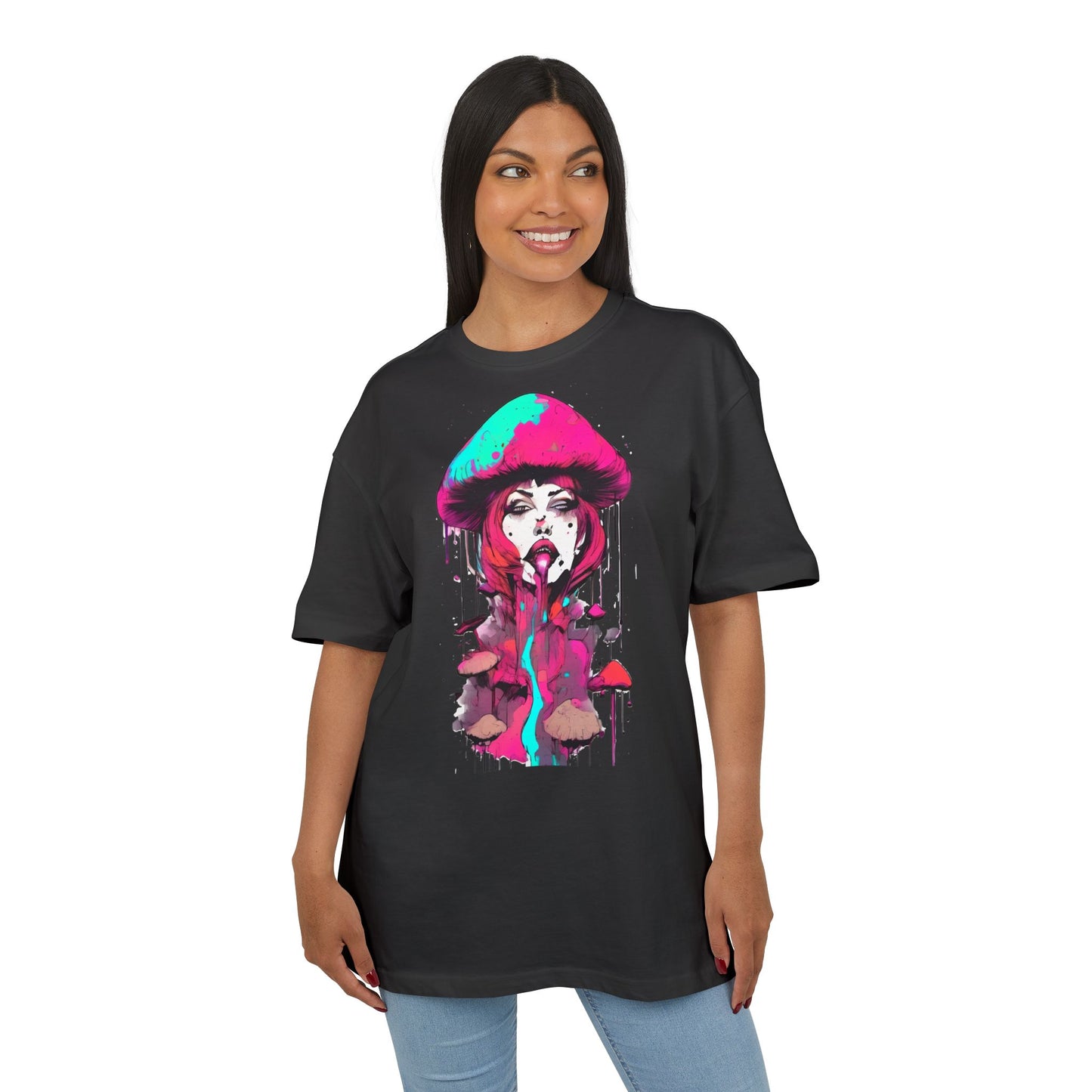 Vibrant Mushroom Art Unisex Heavy Oversize Tee, Funky T-Shirt, Artistic Casual Wear, Gift for Art Lovers, Unique Streetwear