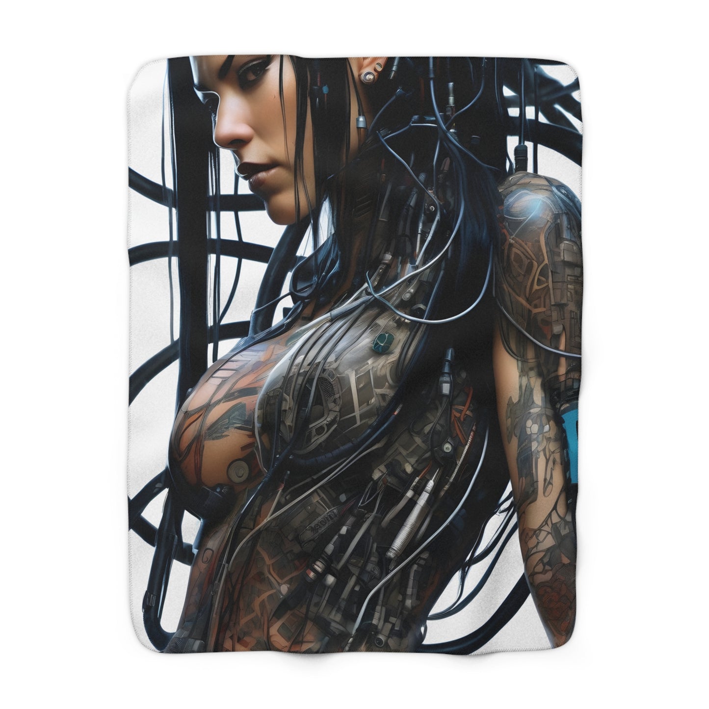 Sherpa Fleece Blanket with Futuristic Cyber Design