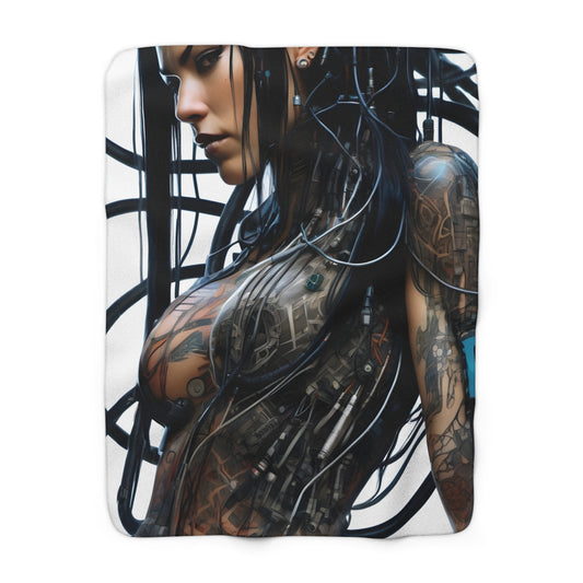 Sherpa Fleece Blanket with Futuristic Cyber Design