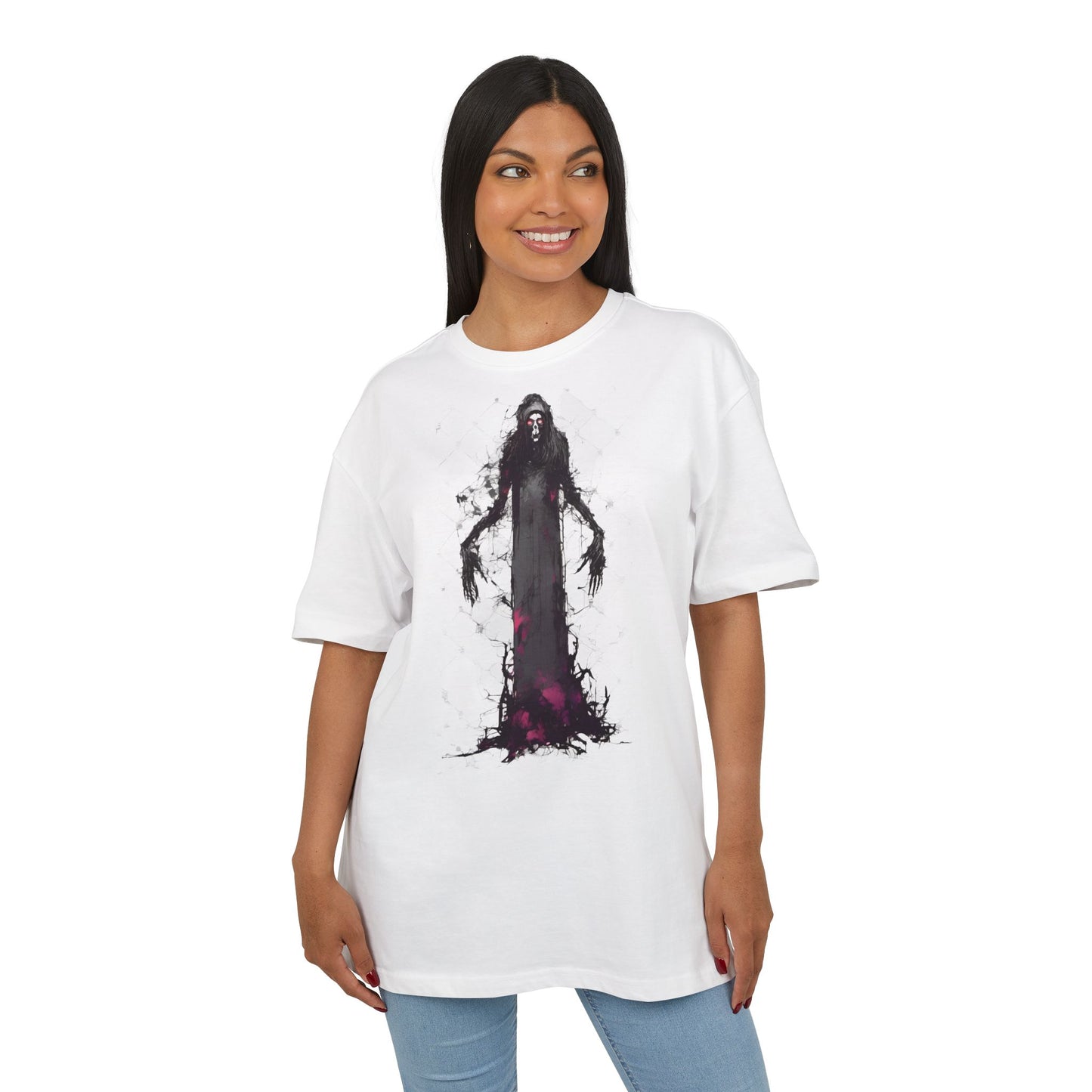 Eerie Spirit Unisex Heavy Oversize Tee, Halloween Costume T-Shirt, Casual Graphic Shirt, Gothic Tee, Spooky Art Apparel