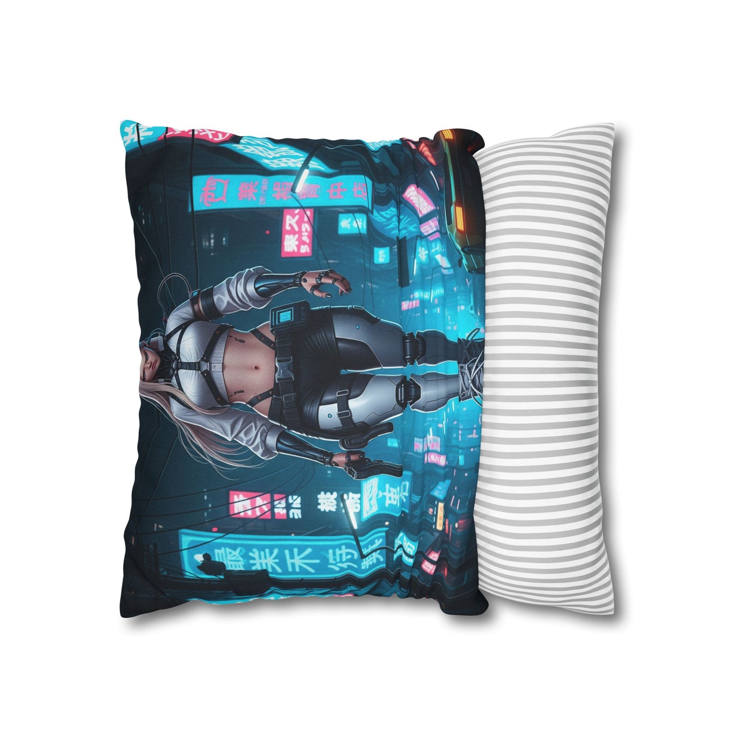 Futuristic Cyberpunk Pillowcase, Cozy Home Decor, Modern Sofa Cushion, Unique Gift for Gamers, Bedroom Accent