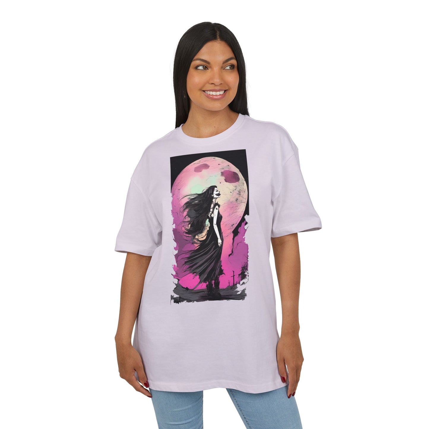 Unisex Heavy Oversize Tee with Moonlit Design, Graphic Tee for Night Lovers, Alternative Fashion, Halloween Shirt, Gift for Her