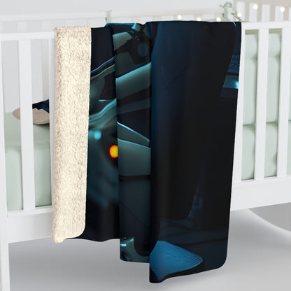 Cozy Cyberpunk Sherpa Fleece Blanket - Futuristic Design for Tech Lovers