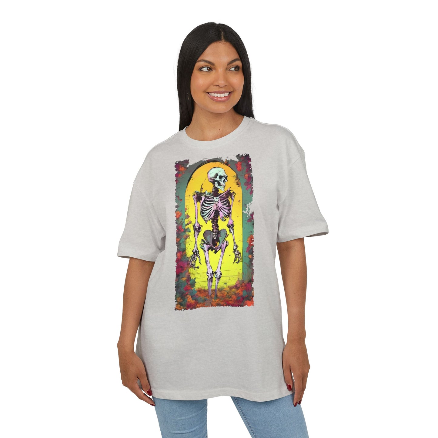 Skeleton Graphic Oversize Tee - Unisex Halloween Shirt, Comfortable Casual Wear, Spooky Vibes, Perfect for Parties and Everyday