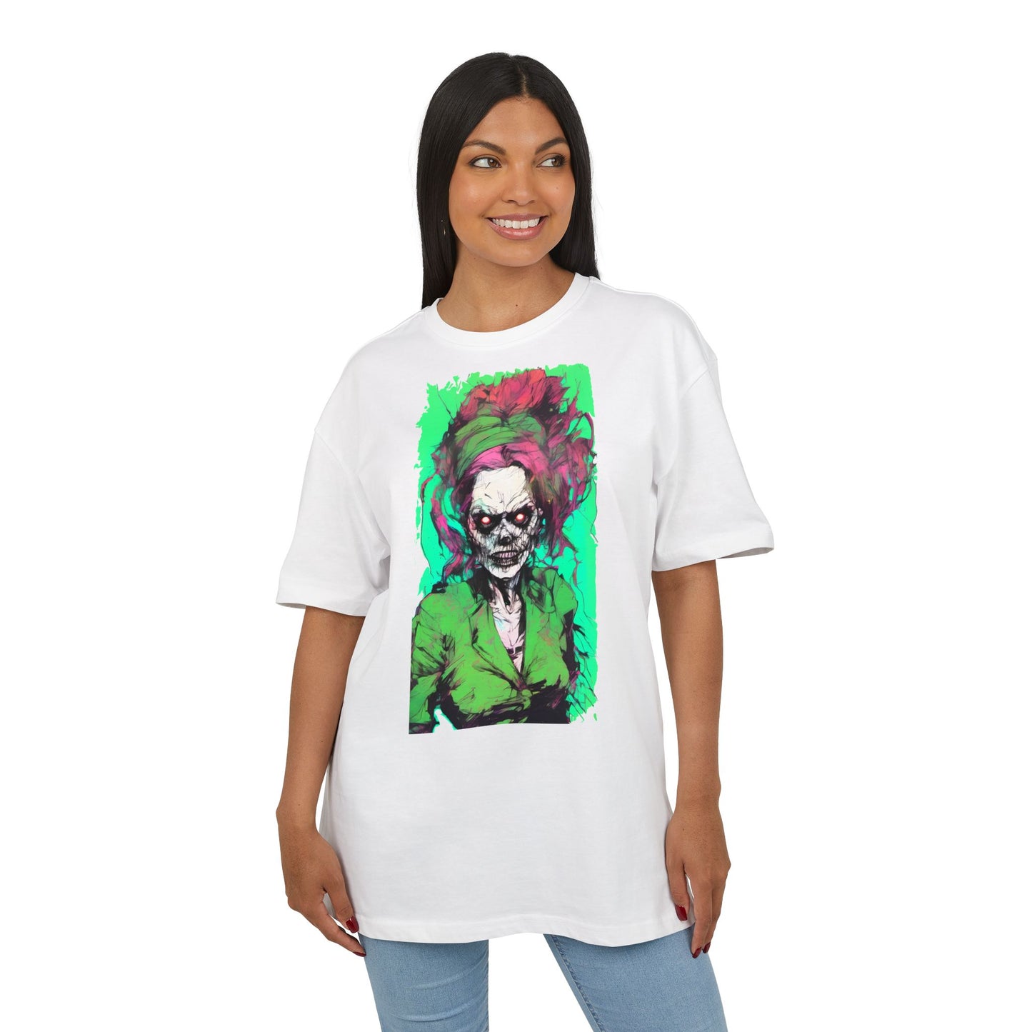 Vibrant Skull Art Oversize Tee, Unisex Graphic Tee, Edgy Streetwear Shirt, Perfect for Halloween, Gift for Art Lovers, Casual Comfort