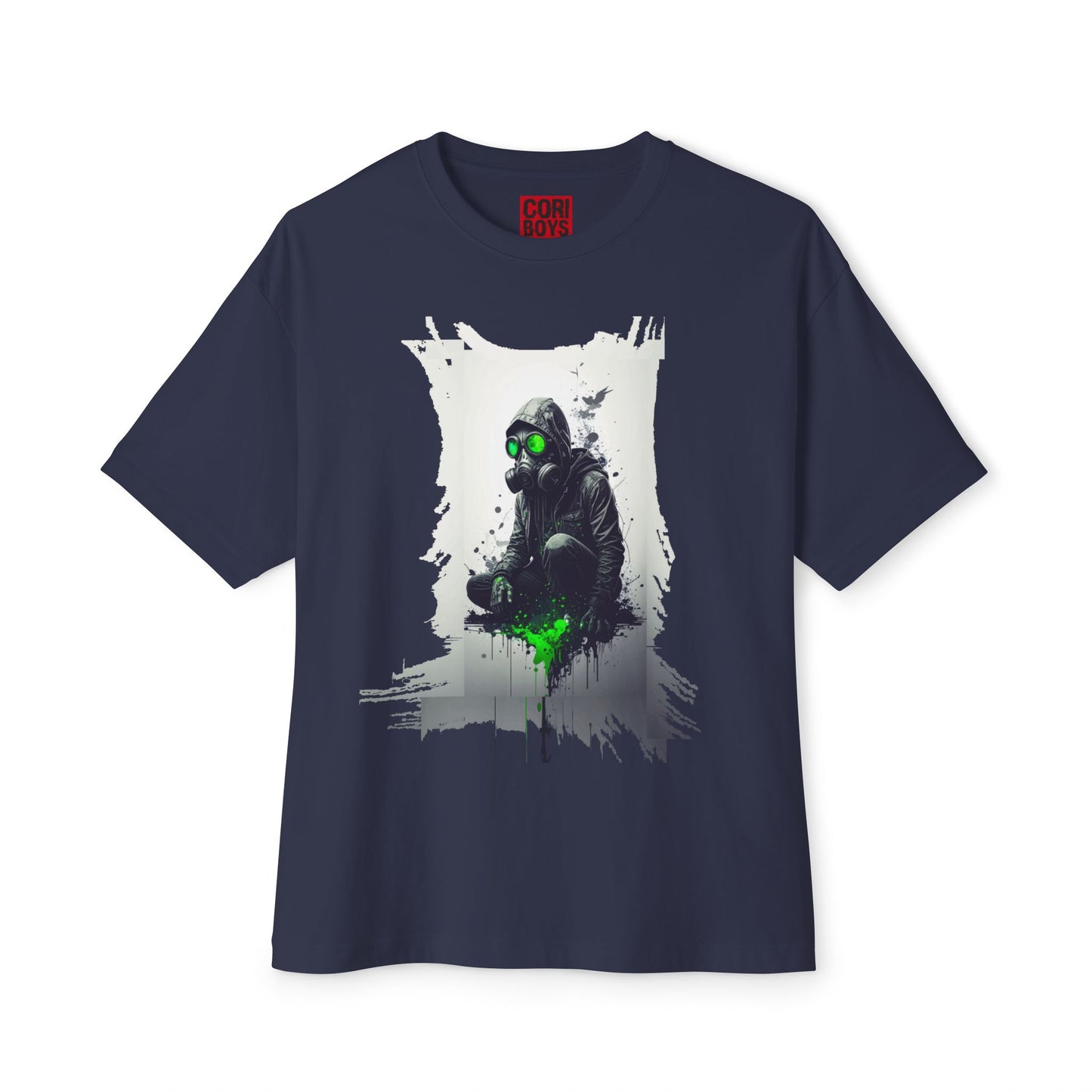 Unisex Oversized Boxy Tee with Unique Green Gas Mask Design, Graphic Tee, Streetwear Fashion, Gift for Gamers, Casual Style
