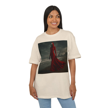 Mystical Red Hooded Tee - Unisex Oversize T-Shirt, Grunge Fashion, Streetwear Style, Gift for Horror Fans, Casual Wear