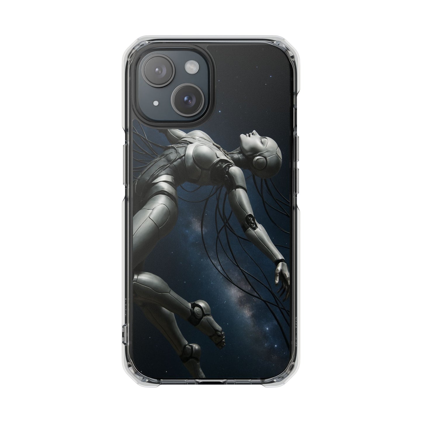 Futuristic Phone Case, Artistic Clear Impact Case for Tech Lovers, Robot Design Phone Cover, Unique Gift for Geeks, Space Theme