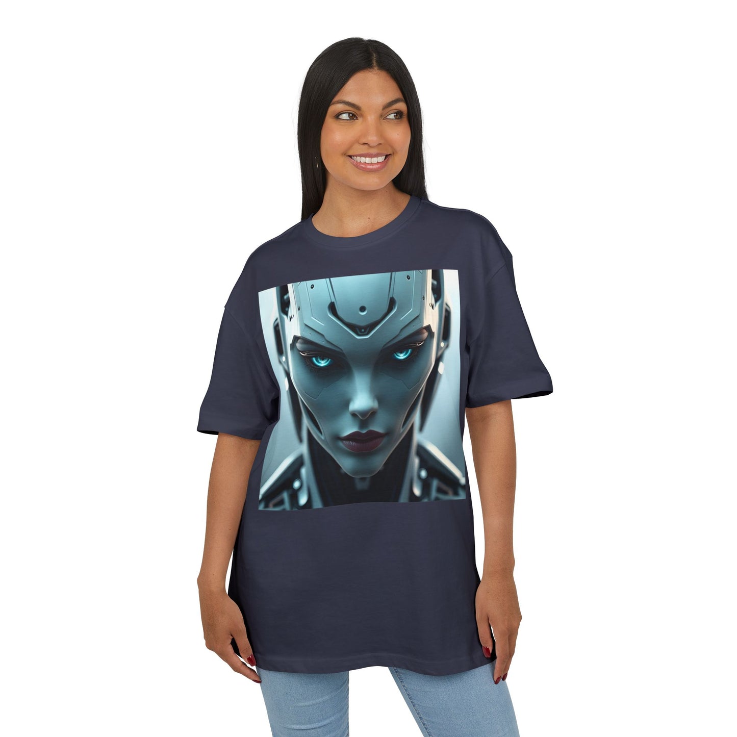 Futuristic Robot Oversize Tee, Cyberpunk Fashion, Unisex Graphic T-Shirt, Tech-Inspired Apparel, Unique Gift for Geeks