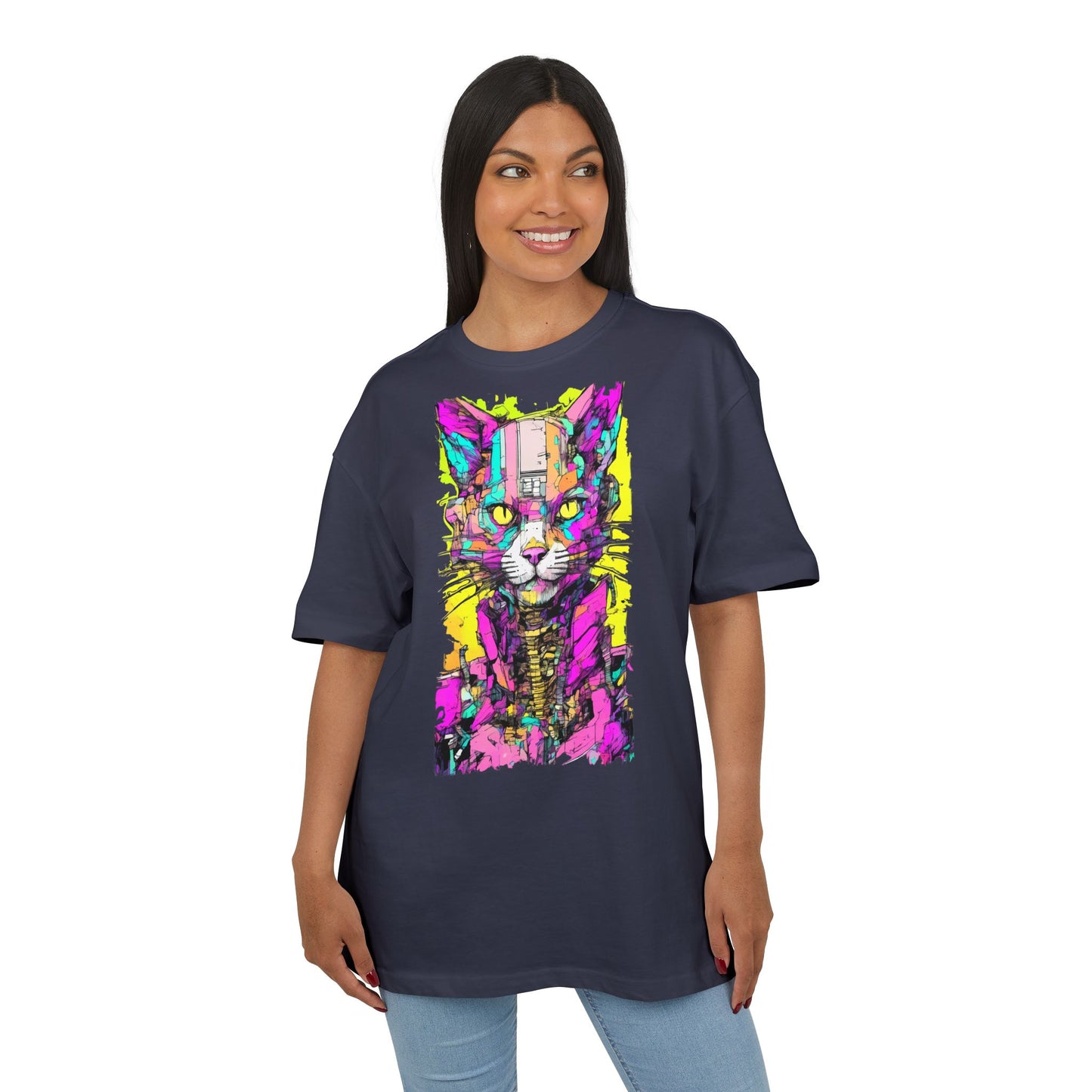 Colorful Cat Graphic Tee, Unisex Heavy Oversize T-Shirt, Funky Cat Art Shirt, Gift for Cat Lovers, Unique Casual Wear