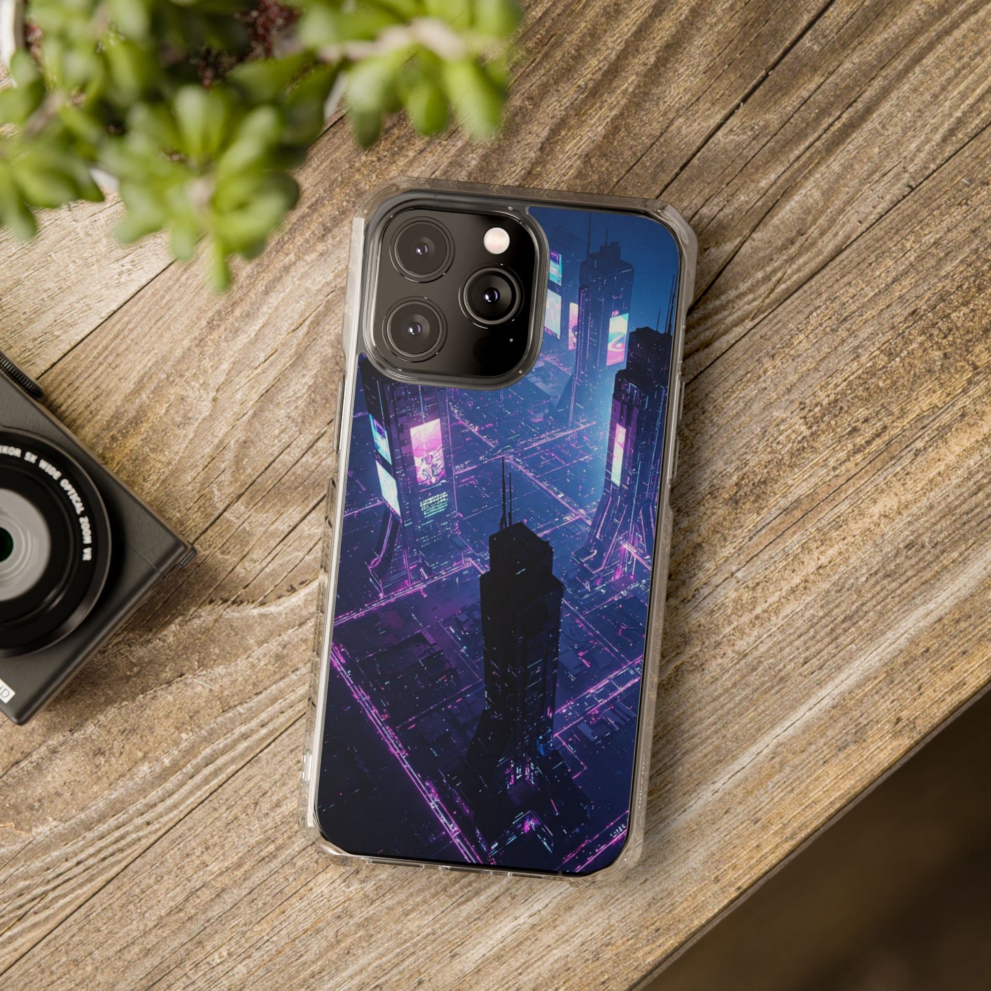 Futuristic Cityscape Phone Case, Customizable Clear Impact Case, Gift for Tech Lovers, Unique Phone Accessory, Aesthetic Cell Phone Cover