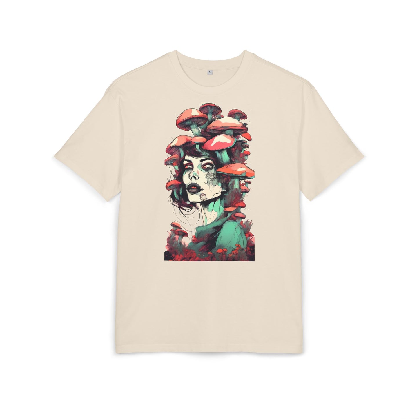 Mushroom Woman Oversized Tee, Bohemian Graphic T-Shirt, Unique Art Tee, Festival Wear, Streetwear Style Top
