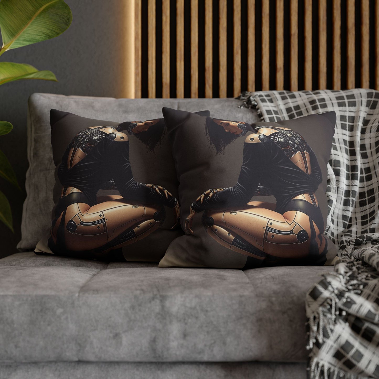 Futuristic Robot Art Pillowcase, Decorative Throw Pillow, Modern Home Decor, Gift for Tech Lovers, Cyberpunk Cushion Cover