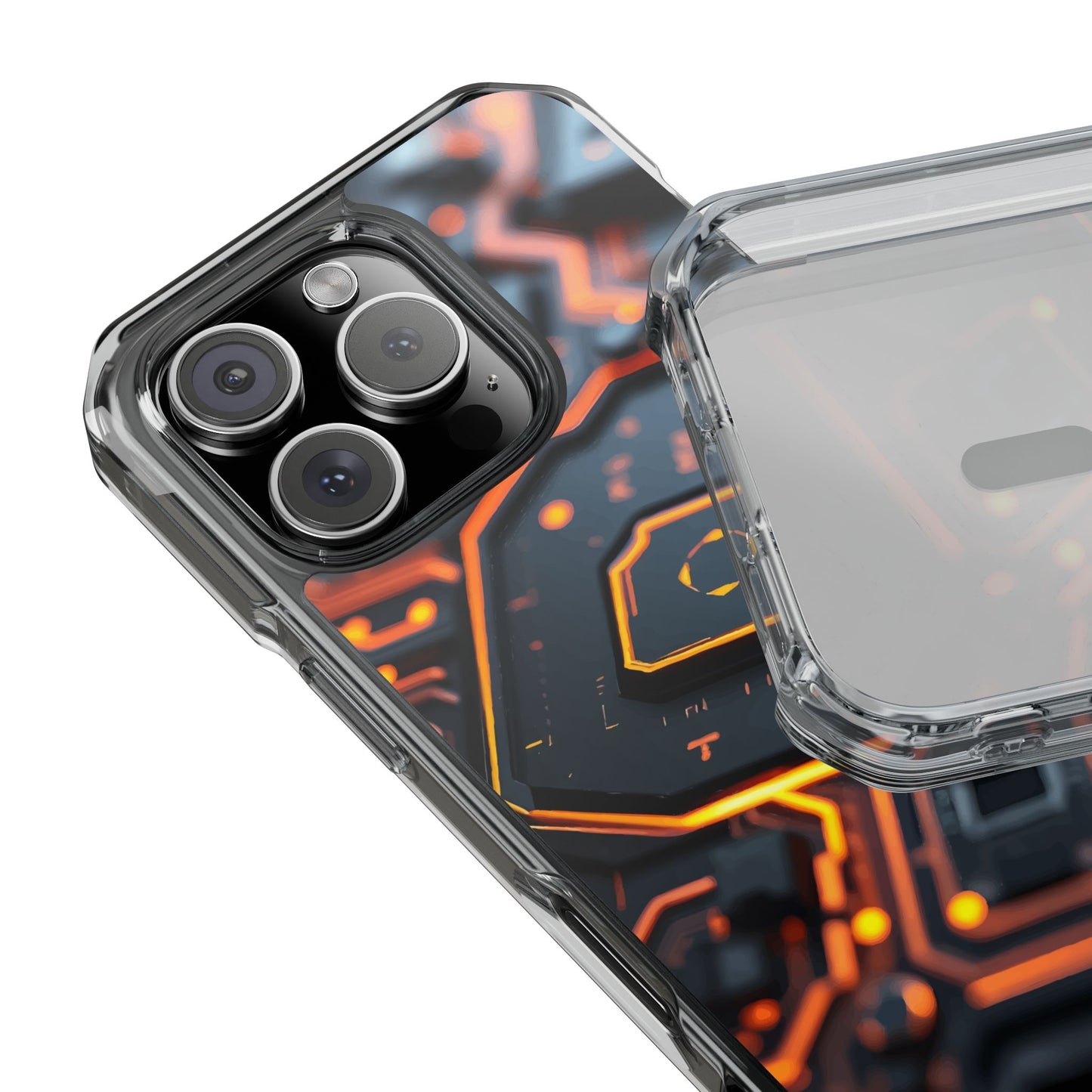 Futuristic Magnetic Phone Case, Clear Impact Case, Stylish Tech Accessory, Gifts for Tech Enthusiasts, Unique Phone Cover