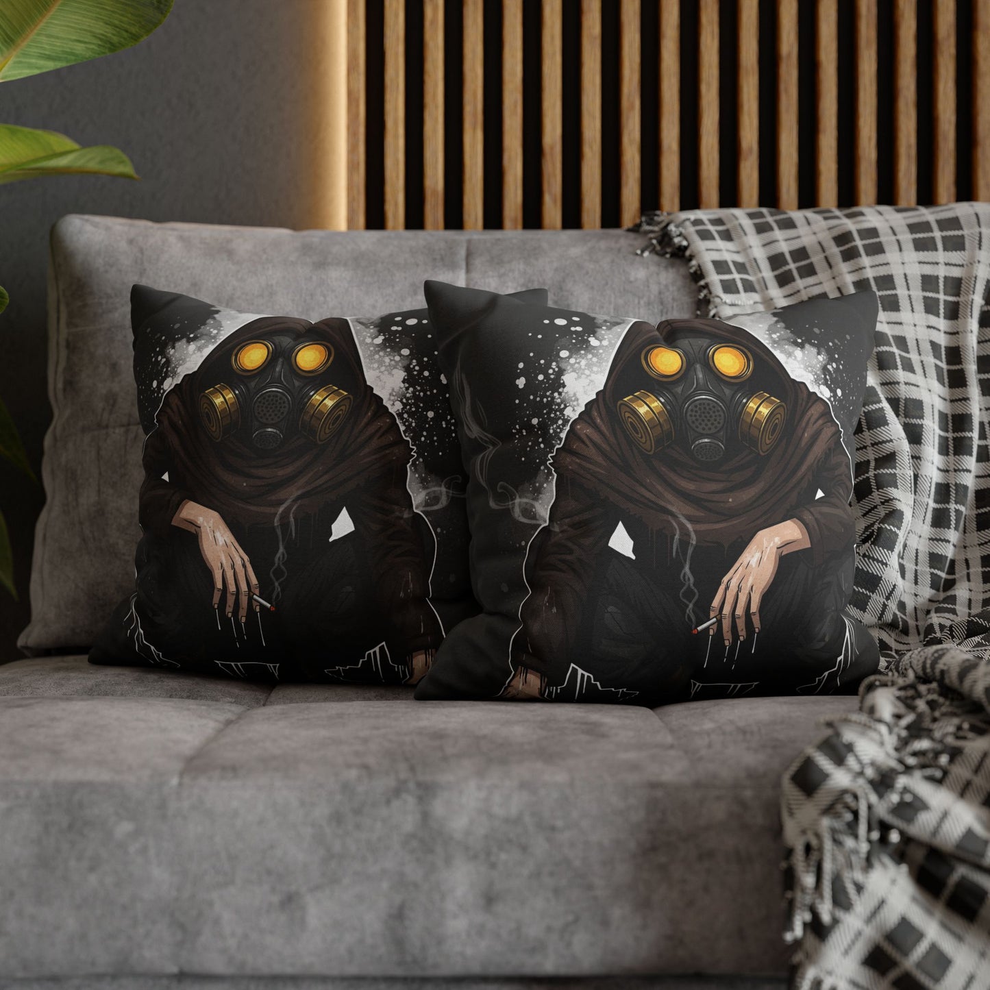 Gothic Gas Mask Pillowcase - Unique Home Decor, Edgy Throw Pillow, Gifts for Sci-Fi Fans, Alternative Room Style, Men’s Bedroom Decor