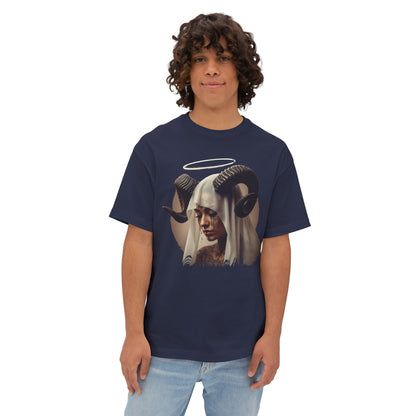 Mystical Ram Graphic Tee, Unisex Oversized Boxy Tee, Statement T-Shirt, Boho Chic Shirt, Art-Inspired Fashion, Comfortable Everyday Wear