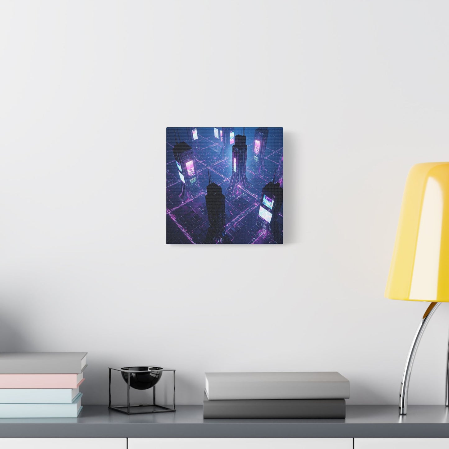 Futuristic Art Canvas, Urban Wall Decor, Retro Digital Print, Cyberpunk Artwork, Modern Home Aesthetic