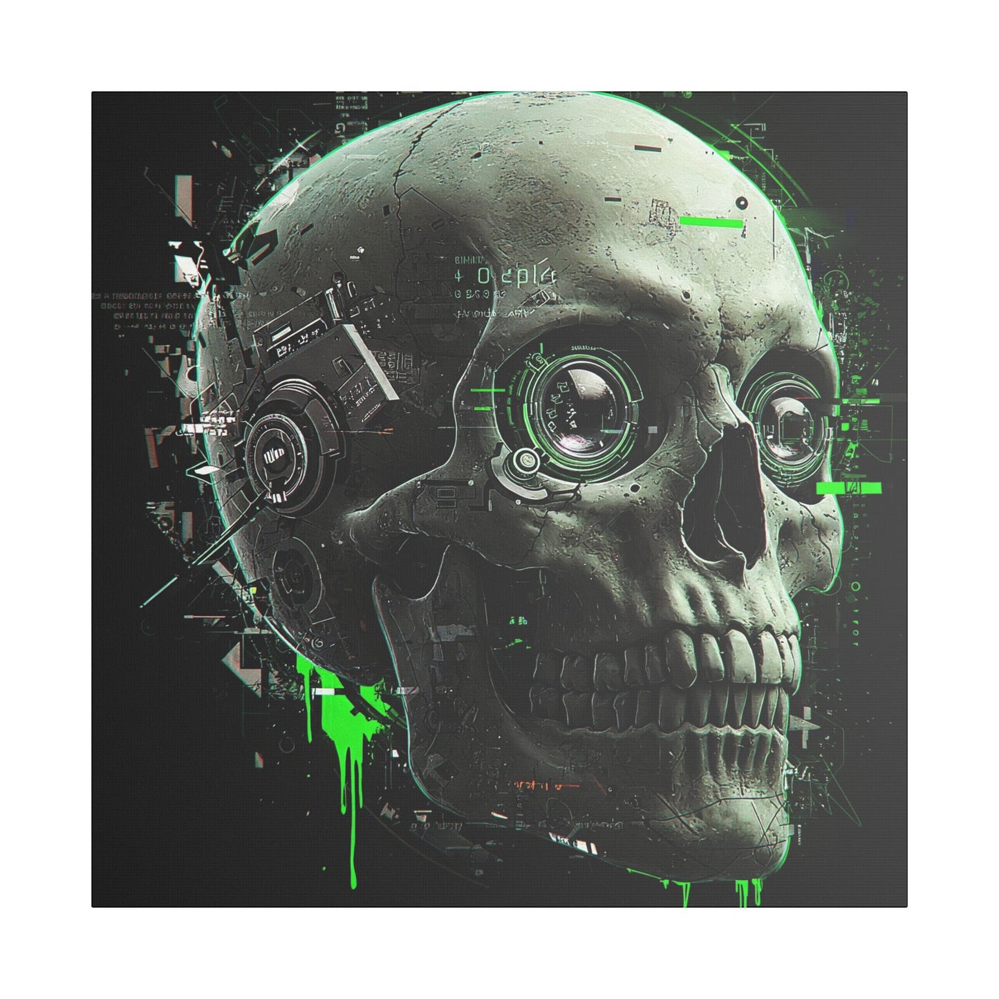 Techno Skull Canvas Art Print, Cyberpunk Wall Decor, Edgy Home Aesthetic, Gothic Gift for Him, Halloween Decoration, Modern Artwork