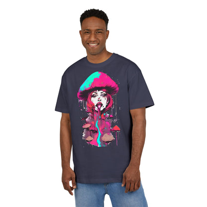 Vibrant Mushroom Art Unisex Heavy Oversize Tee, Funky T-Shirt, Artistic Casual Wear, Gift for Art Lovers, Unique Streetwear