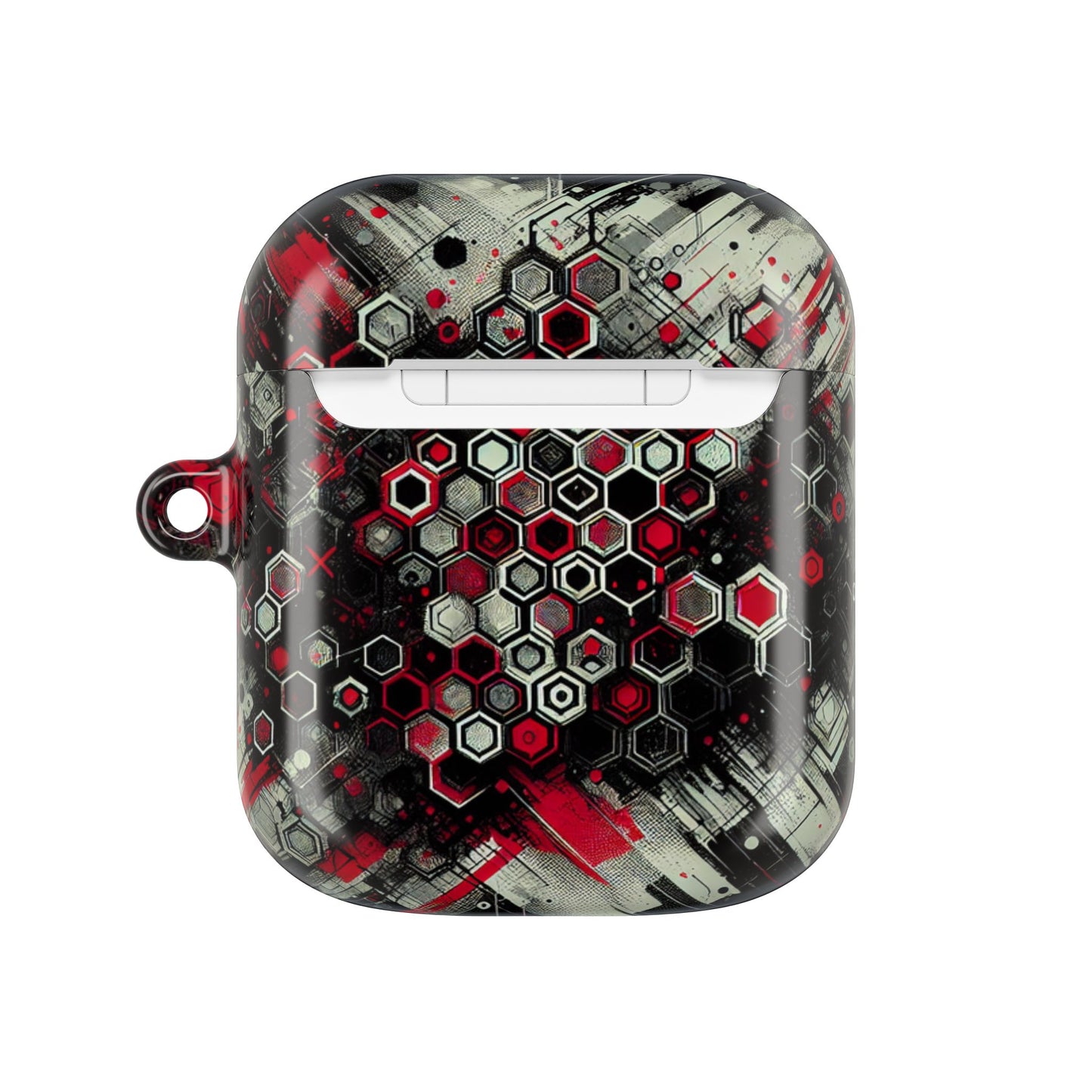 Hexagonal Red & Black AirPod Case | Trendy Tech Accessory, Unique Gifts for Music Lovers, Stylish Earbud Protection